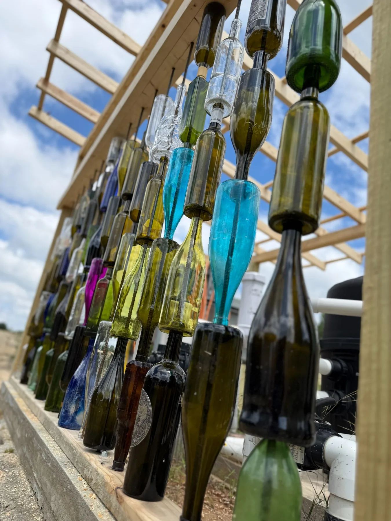 Close up of recycled bottle wall