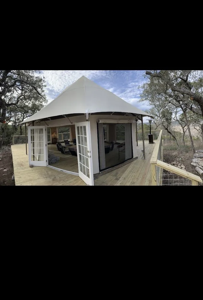 Retreat structure with French doors opening to the deck