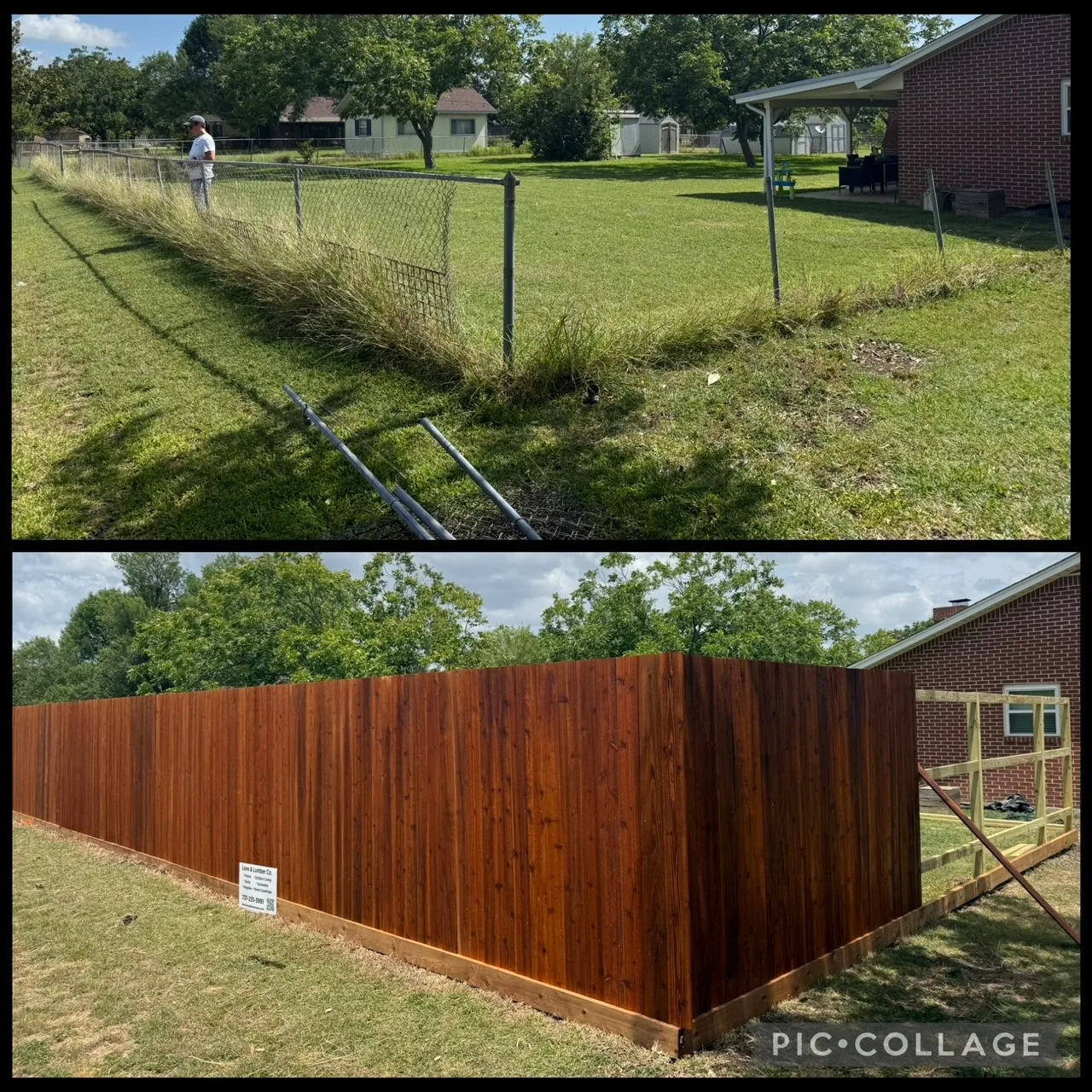 Before and after cedar fence replacement