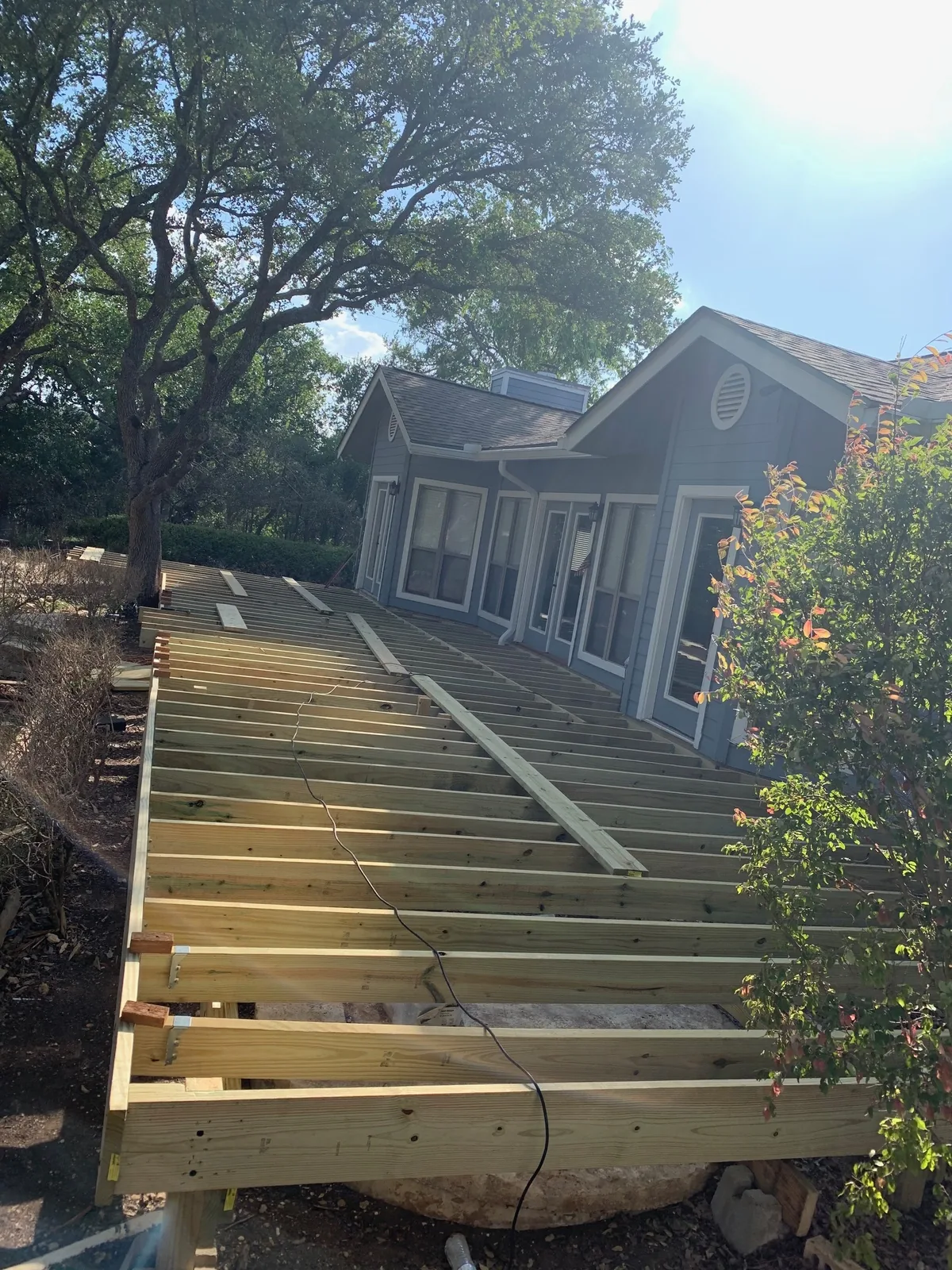 Deck framing exposed during the Ipe deck rebuild.
