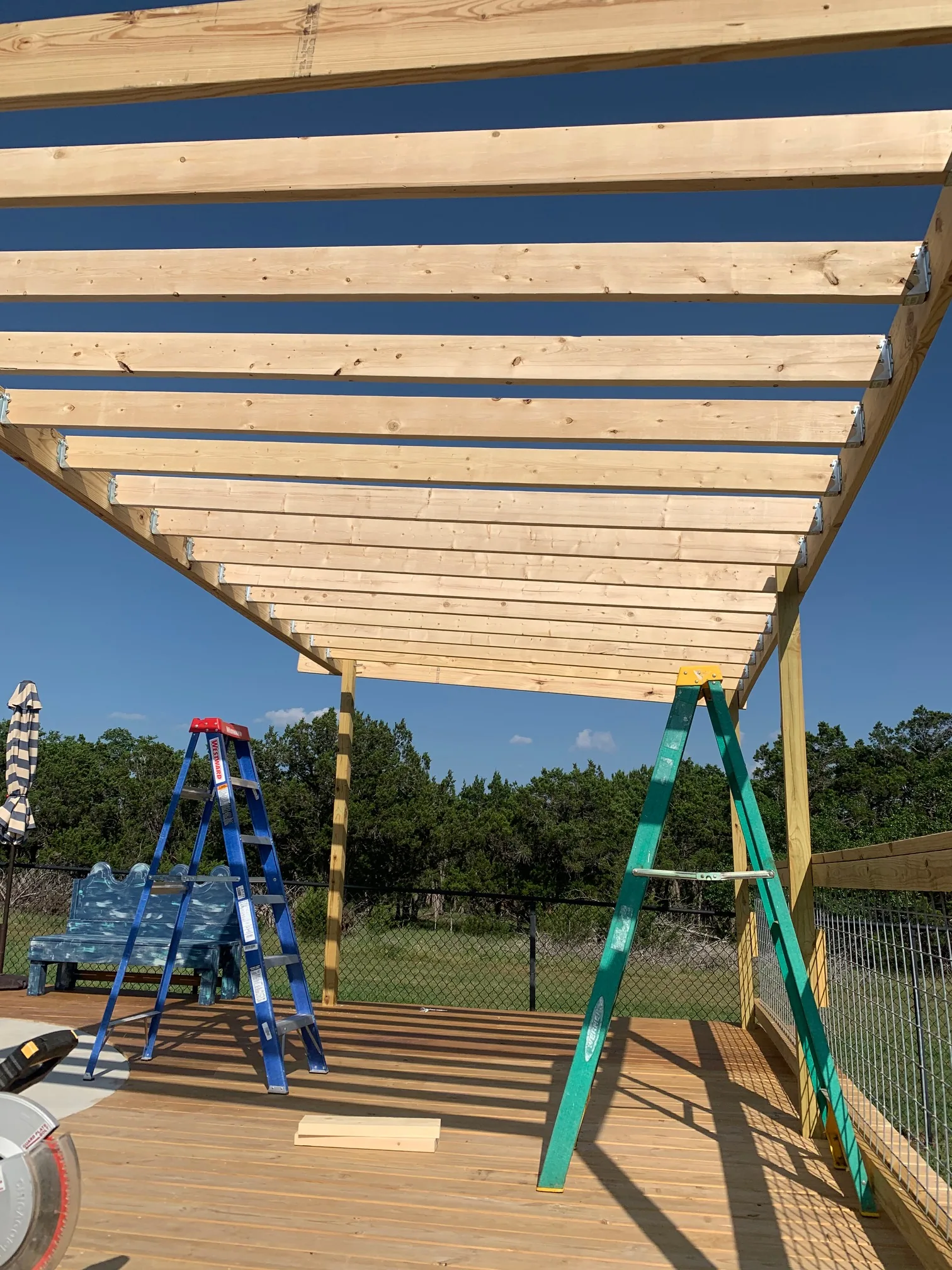 Pergola framing during construction