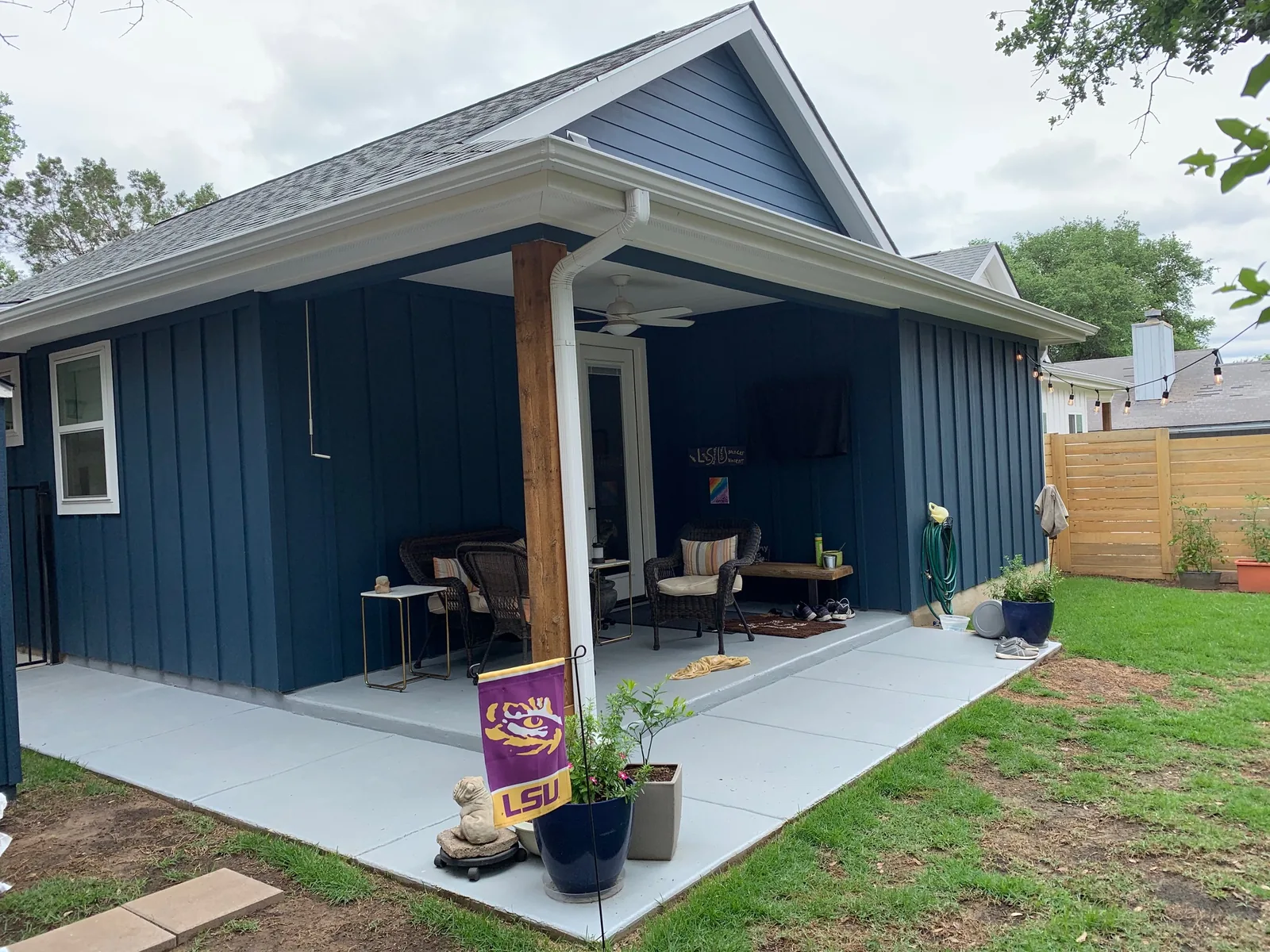 Outdoor porch area before screened enclosure construction.
